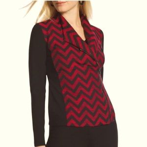 Chicos Chevron Jacquard Motor Style Red/Black Jacket.  Size S